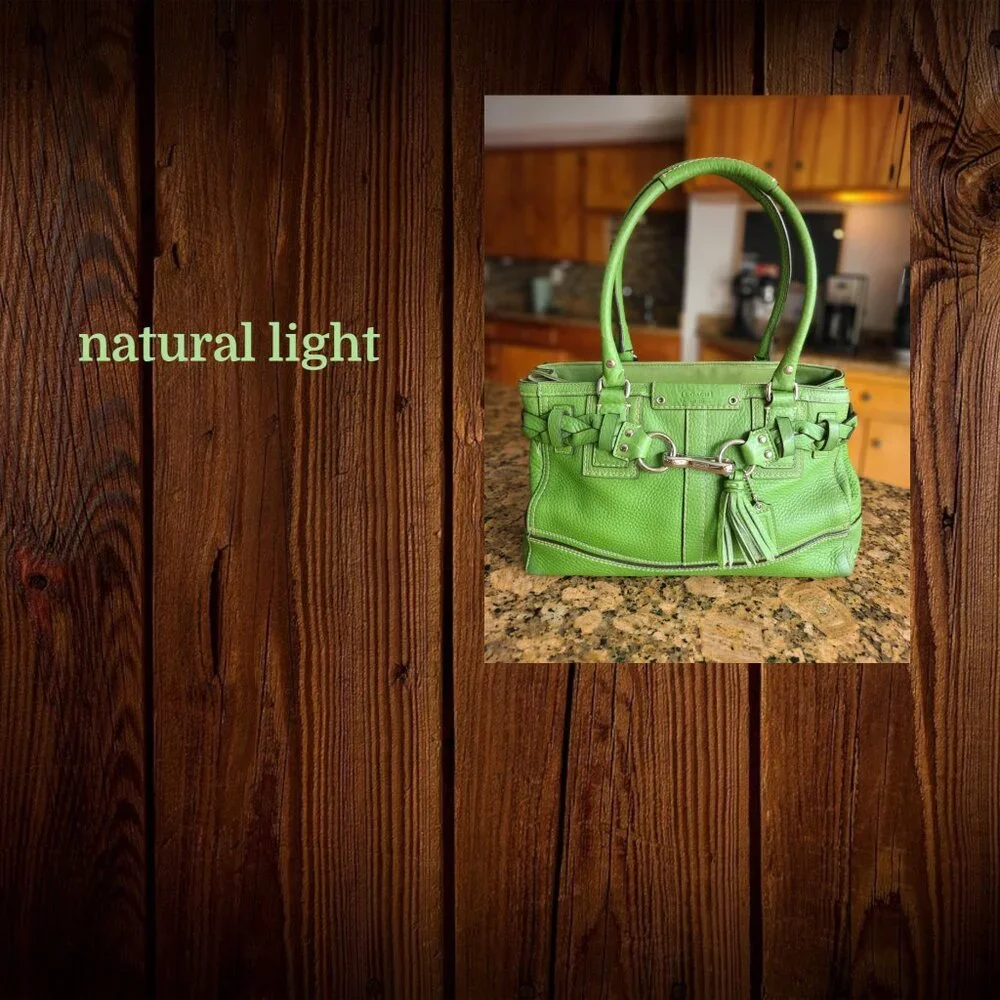 COACH Hampton Pebble Green Leather Satchel - Picture 8 of 15